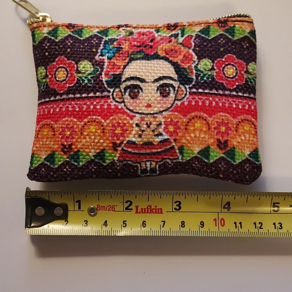 Frida Kahlo Coin Purse Makeup Bag Colorful Woven Patterned Women's Bag